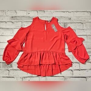 Nora New York Red Cold Shoulder Ruffle Top - NWT